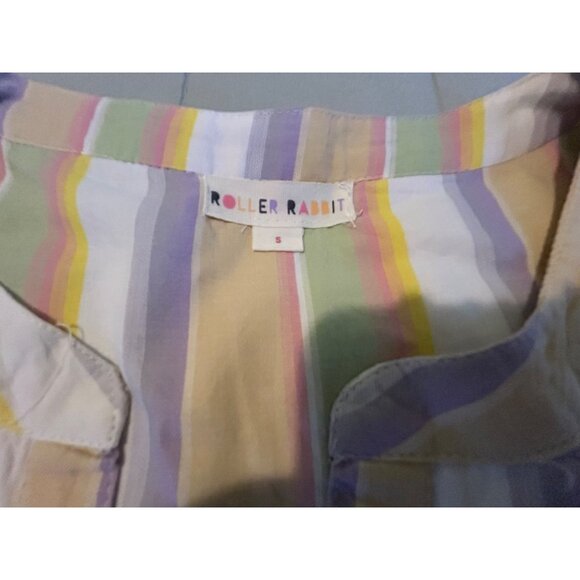 Roller Rabbit Dress Sz Small Flutter Sleeve Lavender Butter Yellow Tiered Ruffle - Picture 5 of 14